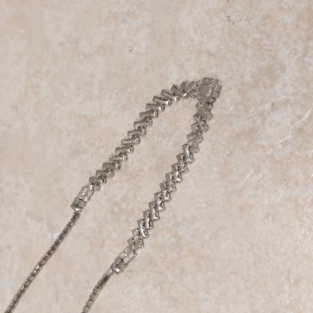 4 for $50 Fashion Jewelry Tennis Necklace Princess Silver Clear Stones 15" Long - Picture 6 of 6